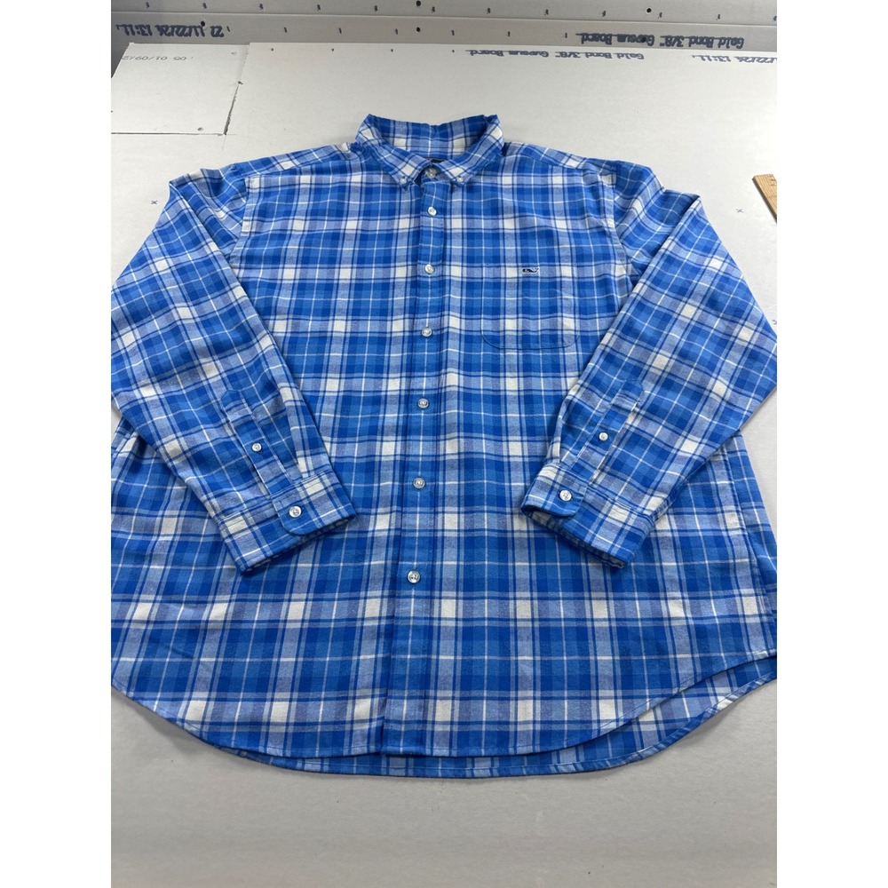 Vineyard Vines Performance Classic Fit Tucker Shirt Blue Plaid Mens XXL LSleeve